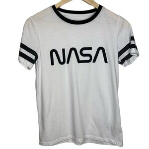 Epic Threads Womens L NASA Graphic Ringer BABY Tee White Black Sleeve Shirt